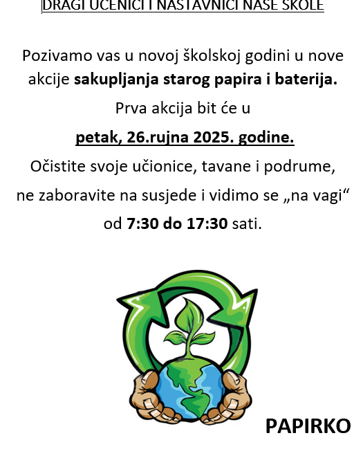 AKCIJA SAKUPLJANJA STAROG PAPIRA I BATERIJA