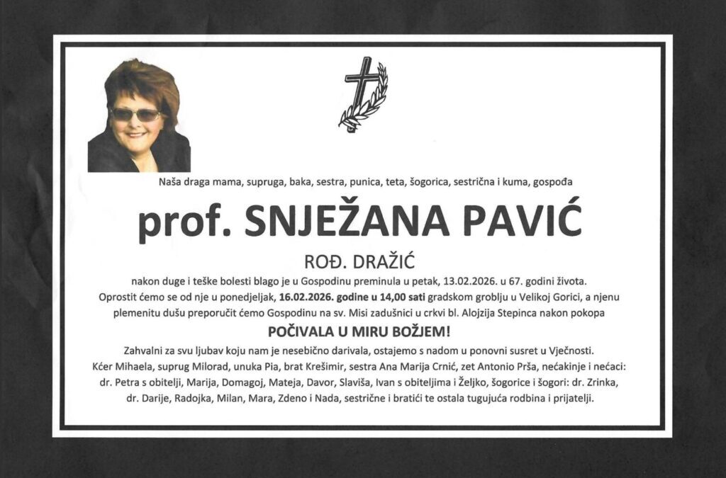 Obavijest o smrti bivše ravnateljice